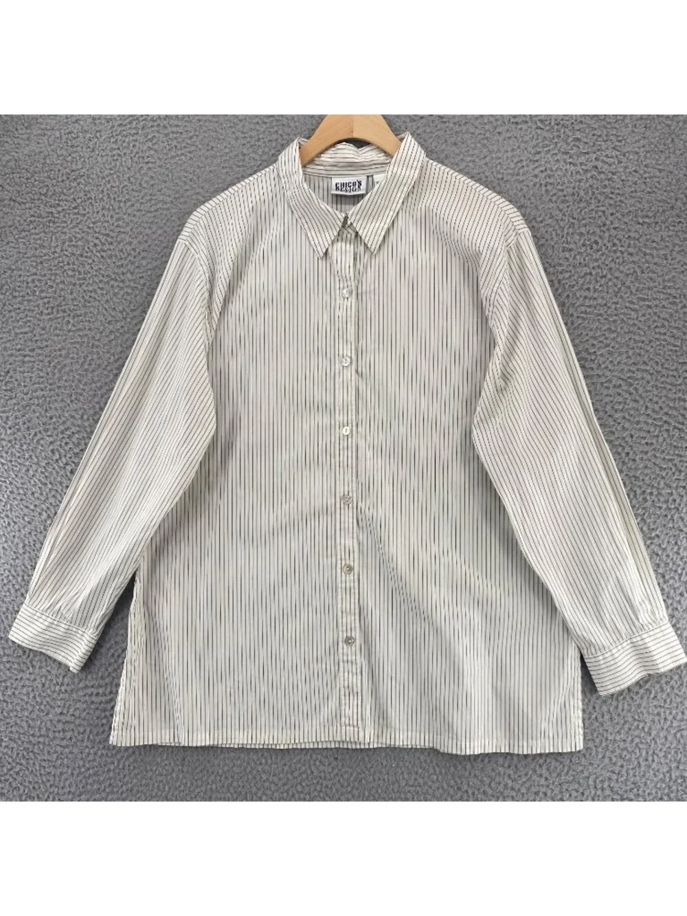 Chicos Shirt Womens 3 US Extra Large White Striped Button Up Collar Long Sleeves